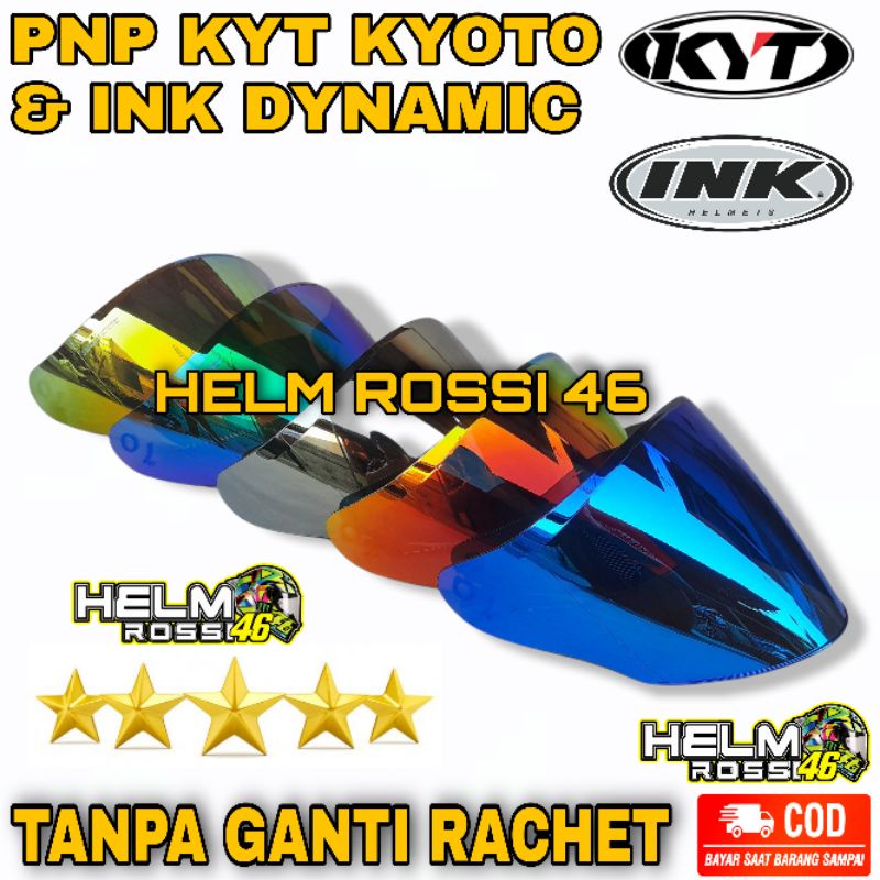 Visor KYT Kyoto INK Dynamic Venom PNP TANPA GANTI RACHET Iridium Blue Biru Red Gold Merah Gold Silver Tanpa Rachet