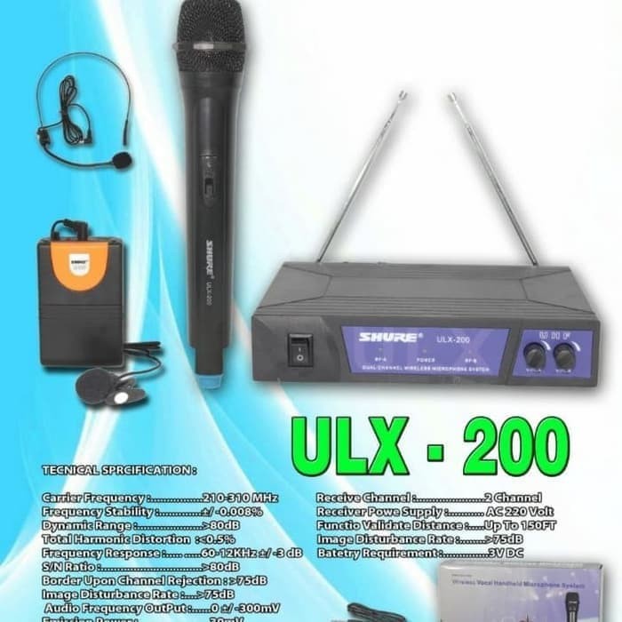 Shure Mic Wireless ULX 200 Hendle (Mic Genggam - Headset -Clip On )