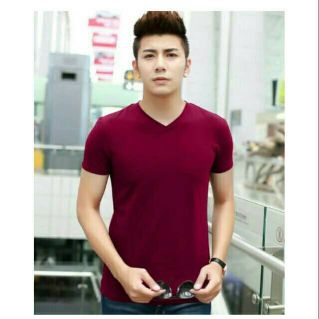  Kaos  polos pria  Vneck bahan spandek Shopee  Indonesia