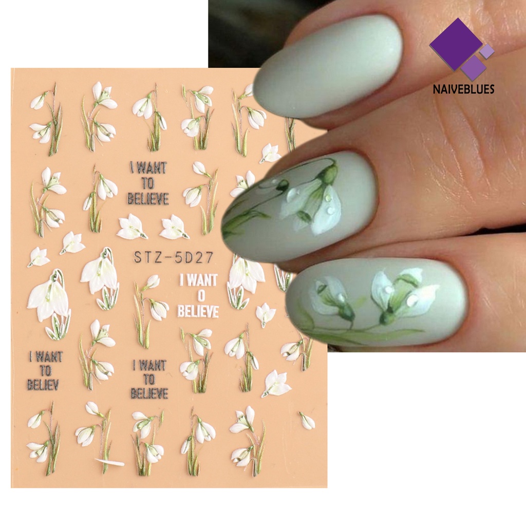 Naiveblue Stiker Kuku 5D Motif Bunga Tulip Untuk Nail Art