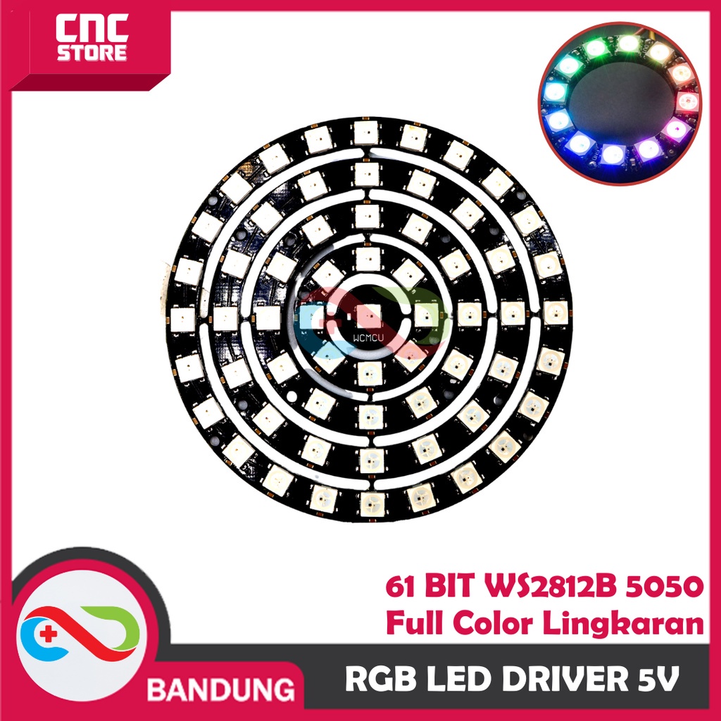 ROUND LED WS2812B NEOPIXEL 5050 RGB 61 BIT FULL COLOR 5V LINGKARAN