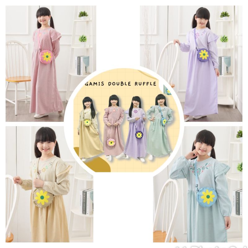 Gamis Anak DOUBLE RUFFLE + TAS BULAT JOVANKA LABEL 2T-10T
