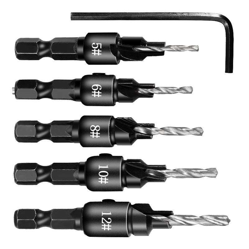 Vastar Mata Bor Drill Bit Countersink HSS 1.98-3.56mm 5 PCS - Black