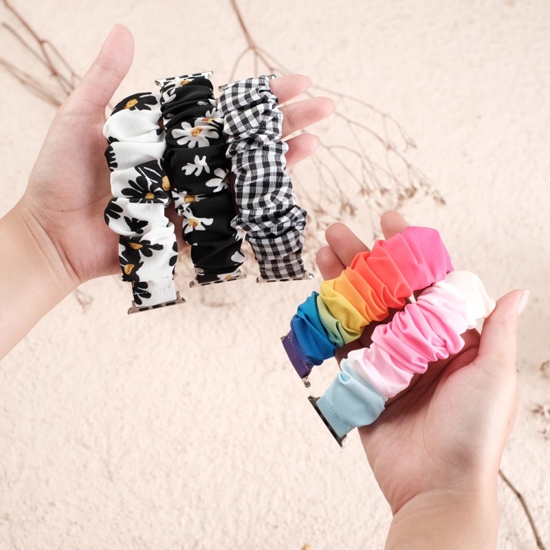 Strap Scrunchie Apple Watch Ikat Rambut Tali Lucu Korea Elastis Series 7 6 5 4 3 2 1 SE 45mm 44mm 42mm 41mm 40mm 38mm