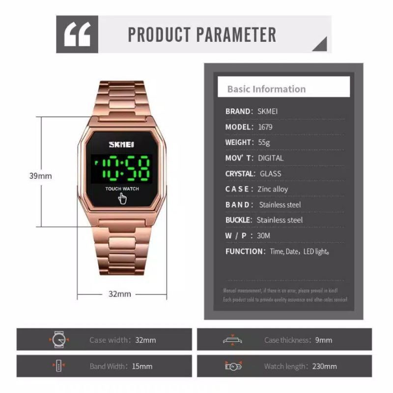 Jam tangan Skmei 1679 Led rantai wanita