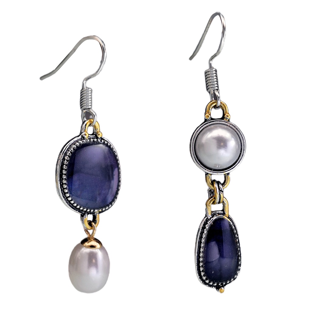 Hu Hu Hu Hu Hu Alat Bantu Pasang Kacamata♡ 1 Pasang Anting Kait Gantung Asimetris Desain Tetesan Air Hias Mutiara Imitasi Untuk Wanita