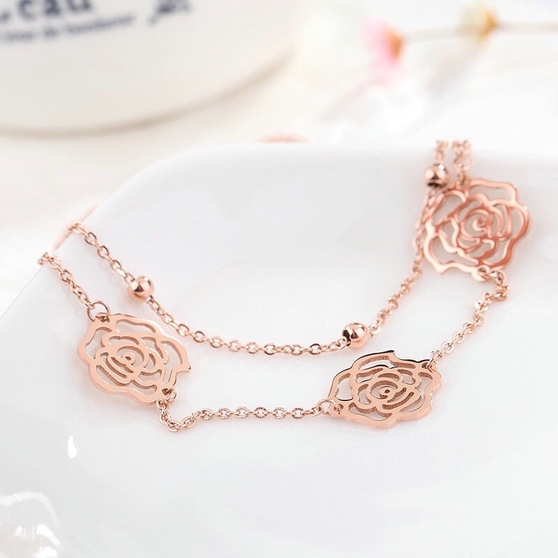 Gelang kaki titanium lapis emas 18k