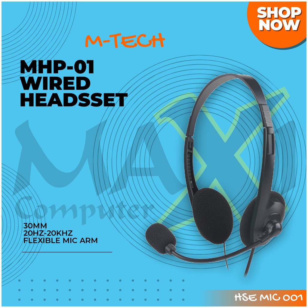 Micropack MHP-01 30mm Flexible Mic Arm Volume Control Stereo Headset