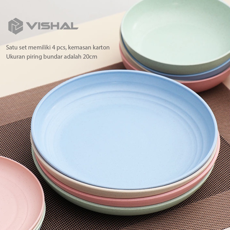 VISHAL 1Set Dinner Plate Piring Bulat Mangkok Wheat Straw Bowl Sumpit Sendok Free BPA Mangkuk / Gelas / Jerami Makan Bowl