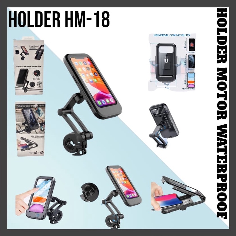 Holder Stang Motor HM18 HM-18 Waterproof anti air Alat penyangga hp dudukan hape stand handphone bisa untuk sepeda