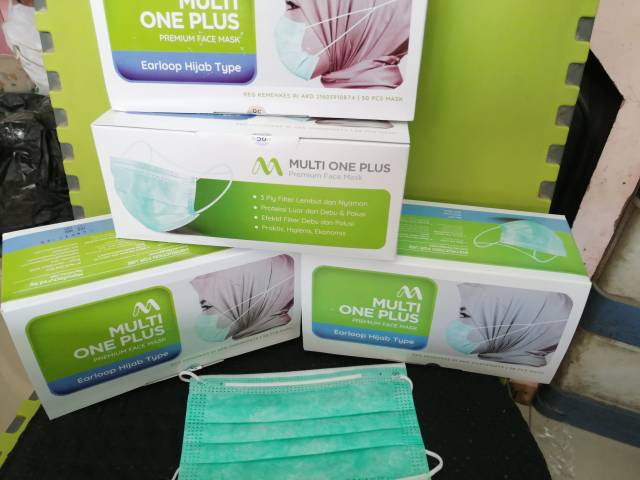 Masker hijab medis 3 ply Multi one plus premium @50pcs