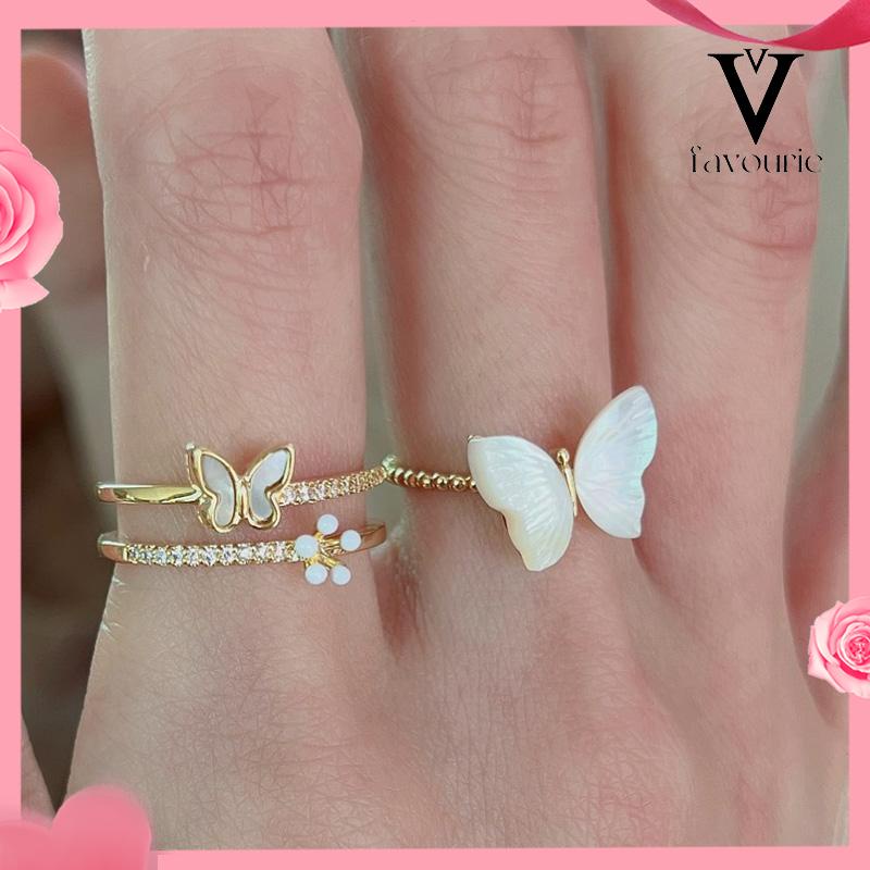 [COD]Cincin Kupu-kupu Wanita Desain Niche Cincin Unik Mutiara kelas atas-FA
