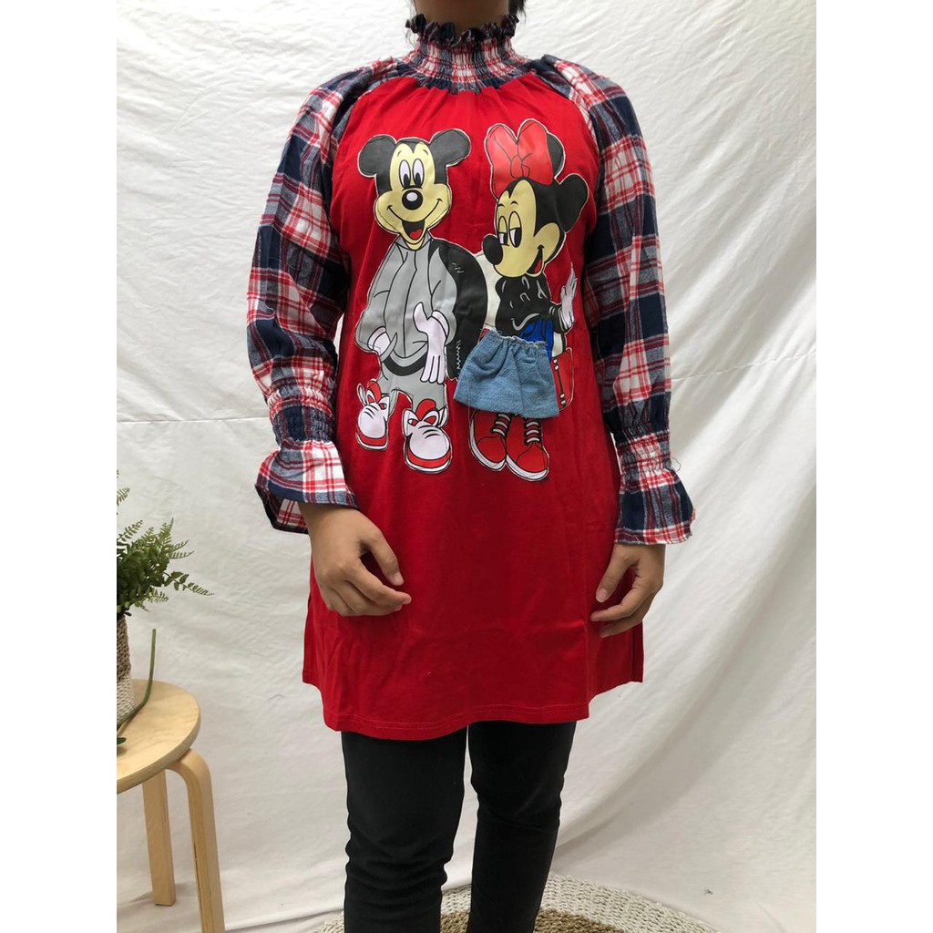 KAOS TUNIK KOMBINASI KOTAK MICKEY
