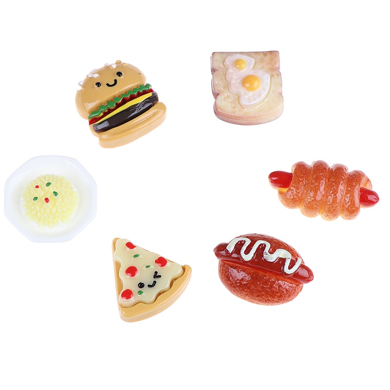 10pcs Miniatur Hamburger Pizza Roti Bahan Resin