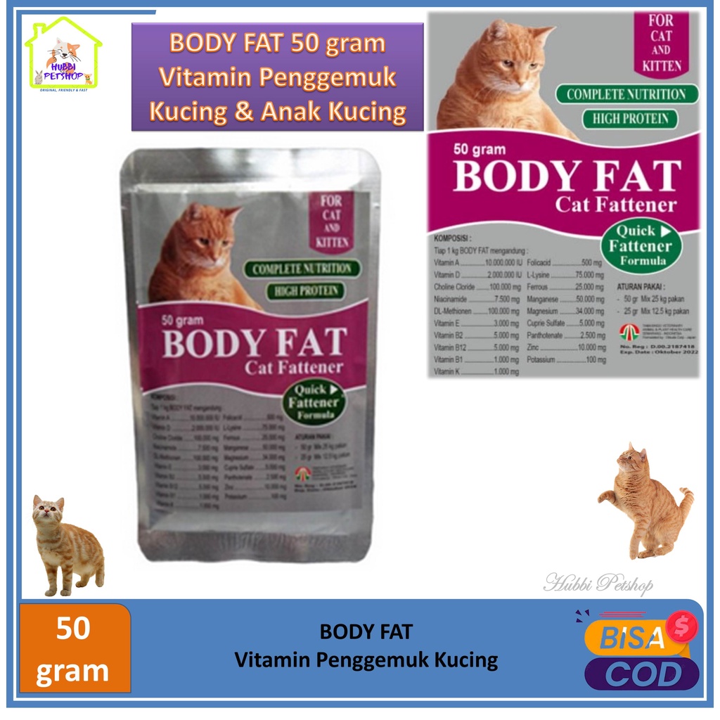 Vitamin Kucing - Vitamin Penggemuk Kucing &amp; Kitten - BODY FAT 50gram - Nutrisi dan vitamin Kucing