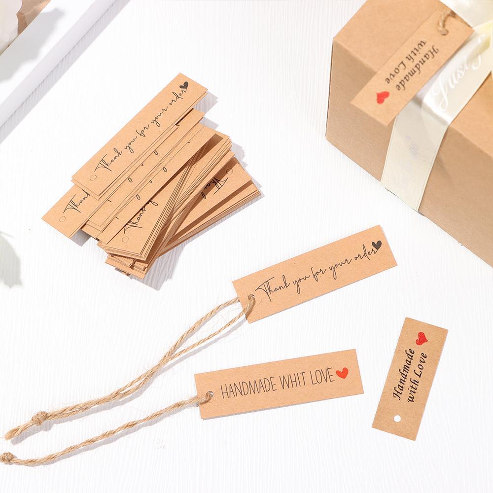 Nanas 50/100PCS Thank You Hanging Tag Kertas Kartu Lampirkan 10M Strings Perlengkapan Pesta Handmade Dengan Cinta