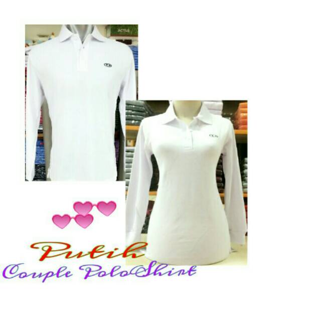 Couple Polo Shirt Lengan Panjang Putih Pique Katun Lacoste