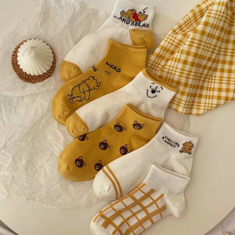 ~ PIYOSHI08 ~ Kaos Kaki Wanita Motif Beruang Coklat Lucu / Kaos Kaki Pendek / Cute Women Socks Brown Bear Series AF220