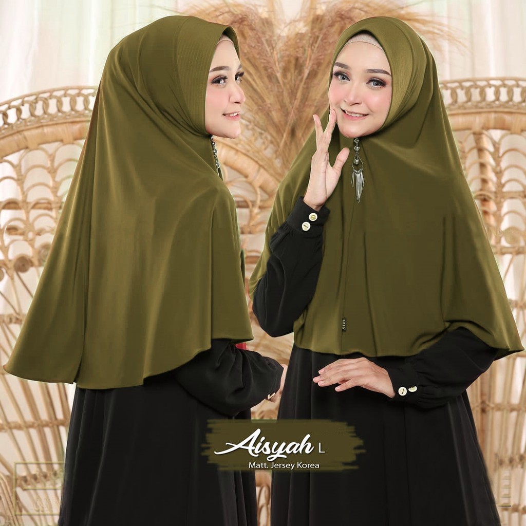 JILBAB INSTAN TERBARU HIJAB BERGO AISYAH M,L,XL,XXL KERUDUNG JUMBO JERSEY TERMURAH RUMAH HIJA'B-OLIVE