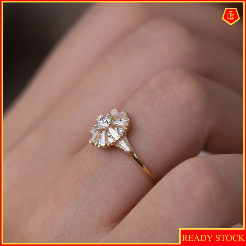 [Ready Stock]Gold T Square Diamond Ring Elegant and Personalized