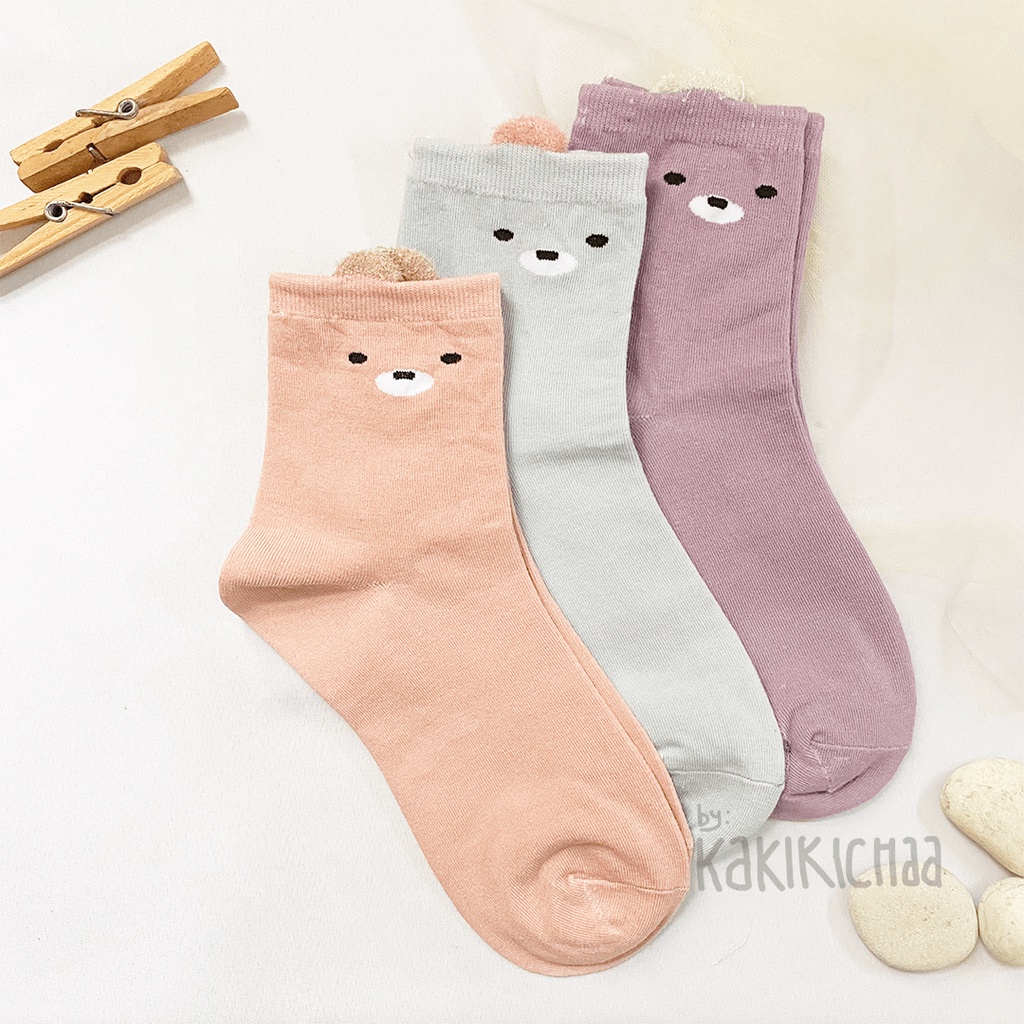 [Kakikichaa] Kaos Kaki Midi Tanggung premium Remaja Beruang Pom-Pom