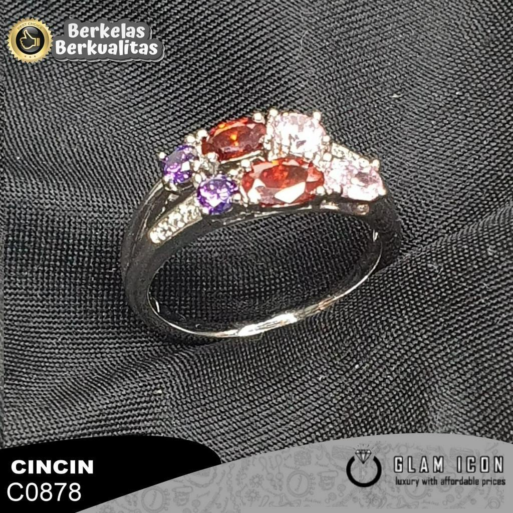 COD Cincin Wanita Lapis rhodium Awet Mewah Aksesoris Cincin Batu Warna C8078 CCS