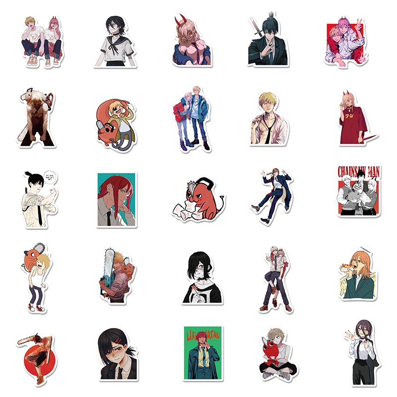 50pcs Stiker Desain Kartun Anime Jepang Chainsaw Man Tahan Air Untuk Dekorasi Laptop Skateboard Gitar