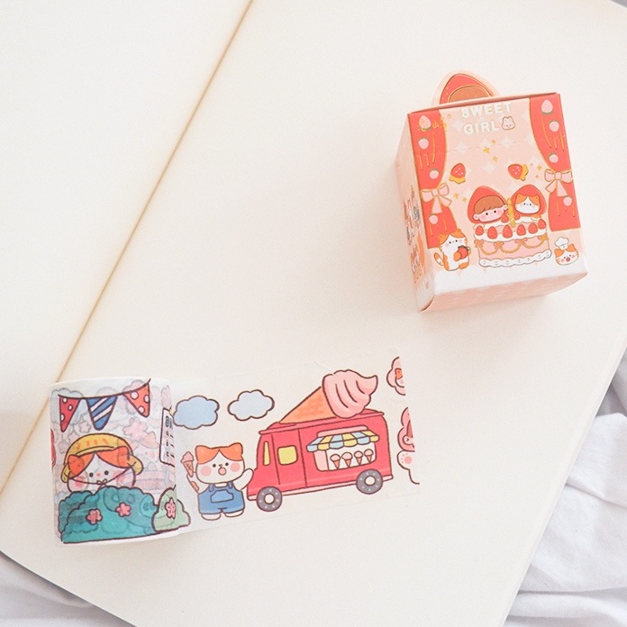 

Masking tape Sweet Little Girl At Home With Cats 5cm Selotip Hias Kertas Buku Gambar Kucing Lucu