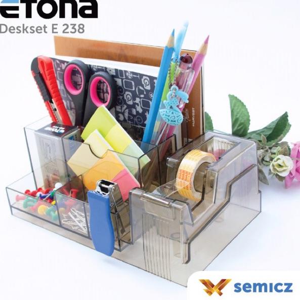 

Limited - Deskset / tempat simpan atk di meja ETONA E 238 ada dispenser isolasi packing double dus .