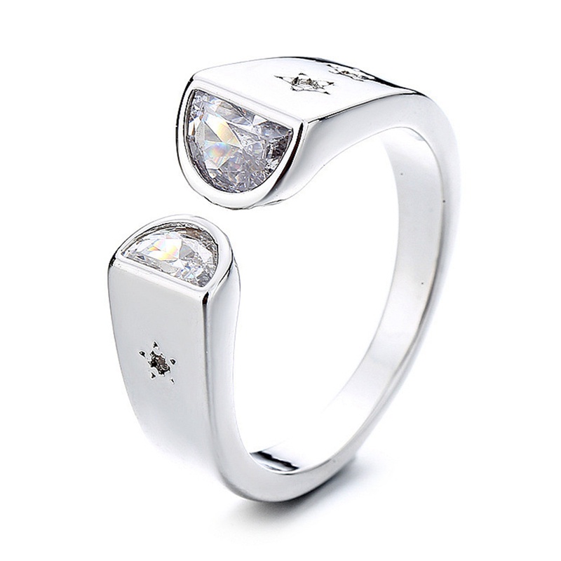 Fancyqube Cincin Wanita Model Terbuka Bentuk Geometris Bahan Cubic Zirconia Warna Emas Dapat Disesuaikan Untuk Pernikahan