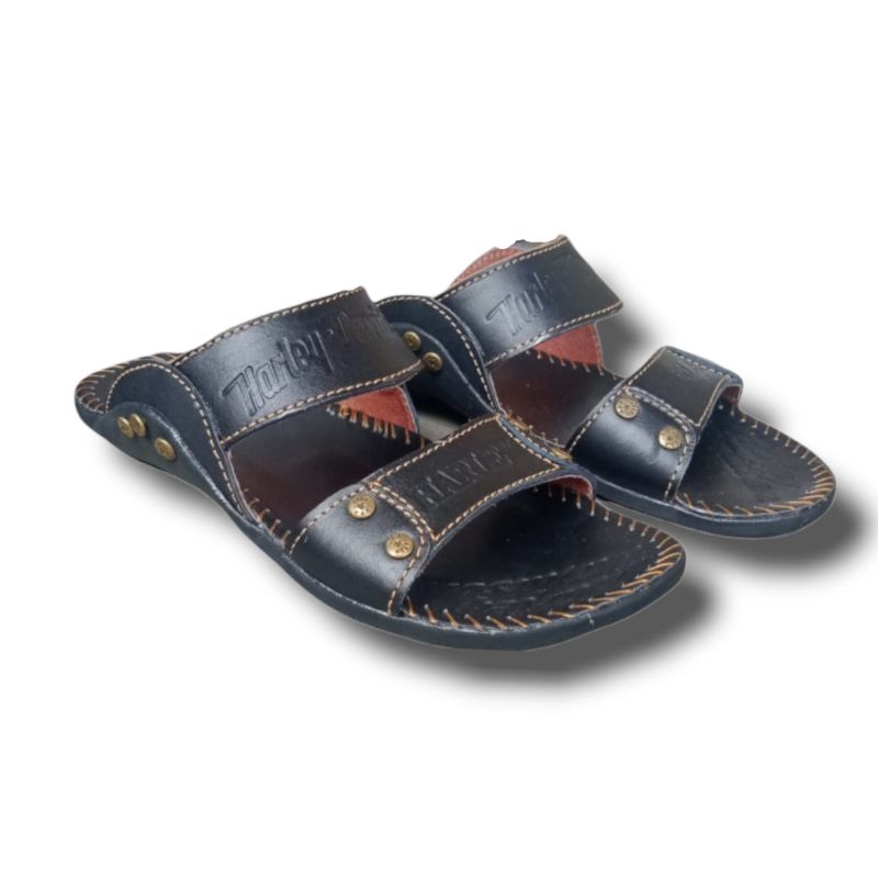 Sandal Kulit Pria Harley/Sandal Slop Full Kulit/Sandal Slide