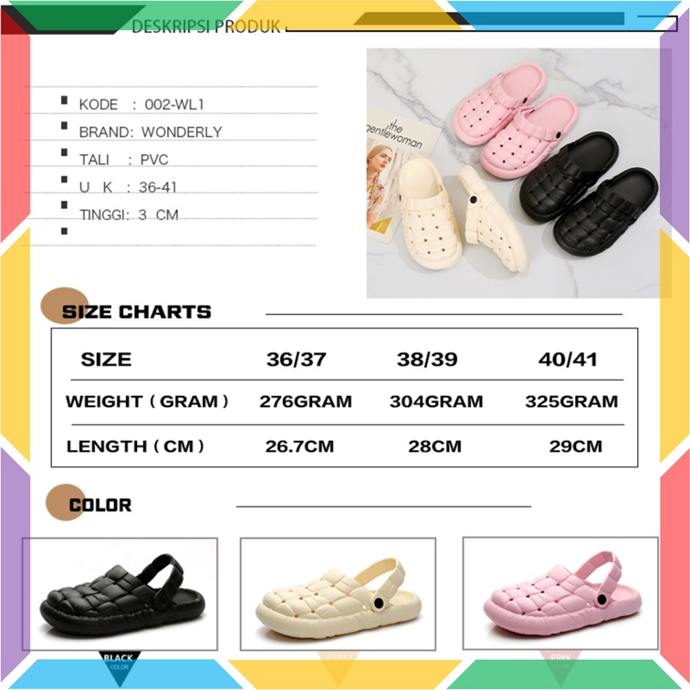 002WL1 Sandal Bakpau Bakpao Crocs Wanita Wonderly Sendal Selop Baim Ketupat Ringan Empuk Miniso