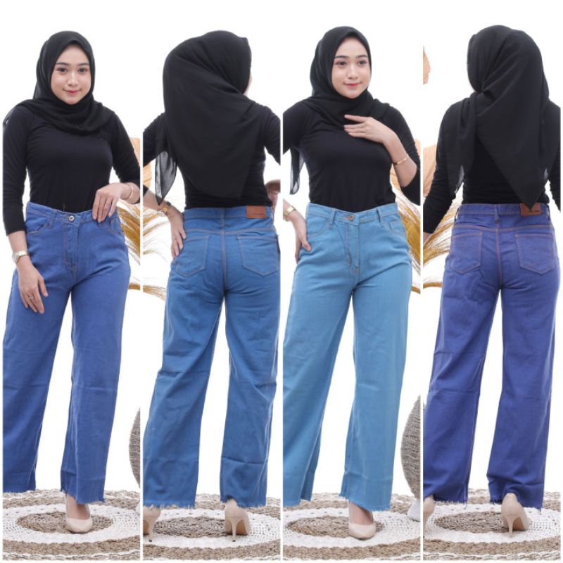 HIGHT WAIST Kulot Jeans Rawis Wanita Premium