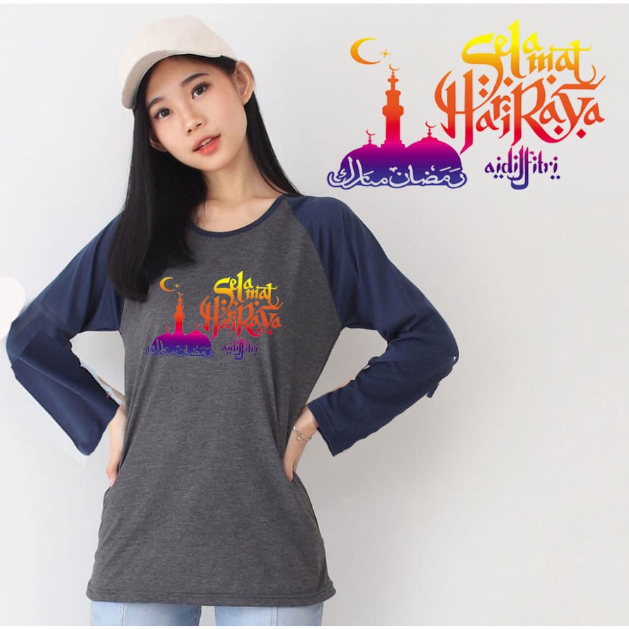 Kaos Raglan Abu tua Lengan Panjang Idul Fitri