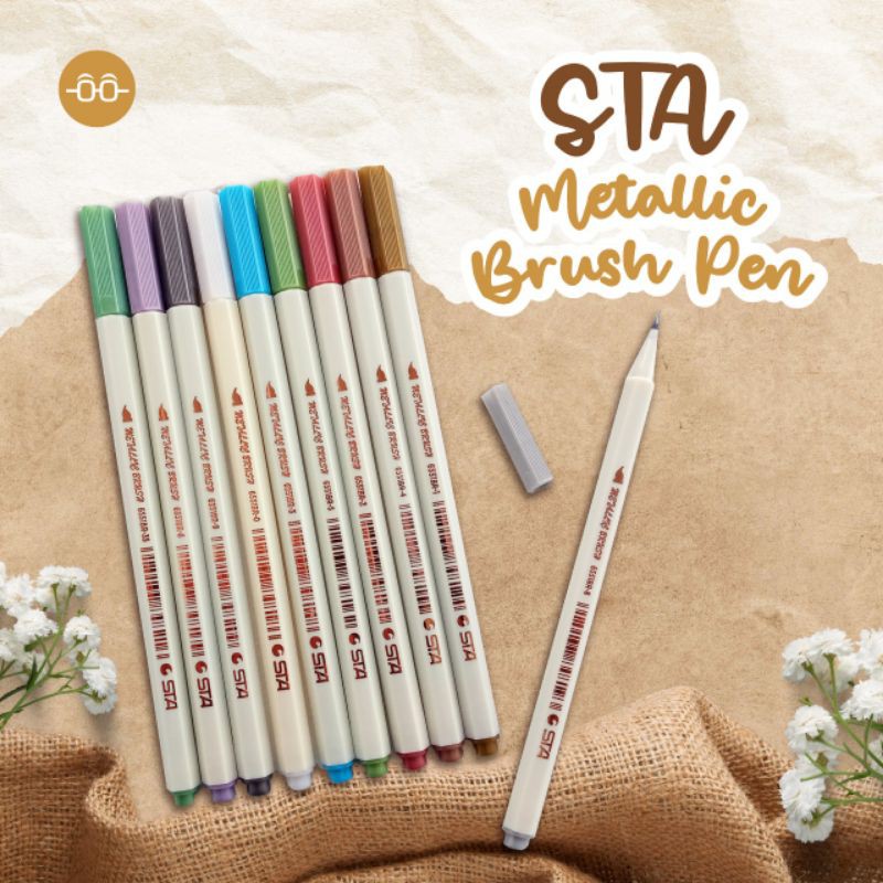 

STA Brush Pen Metallic 10 warna ecer untuk black paper