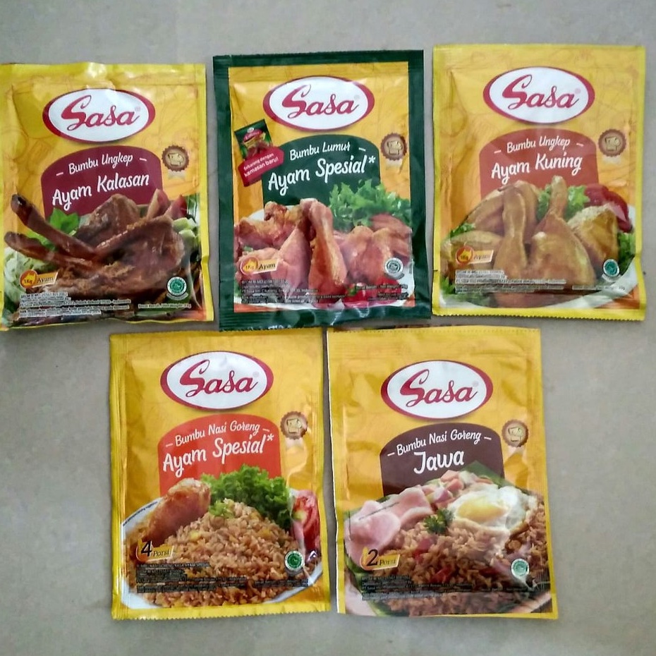 

Bumbu instant Bumbu Ayam Kalasan Bumbu Lumur Ayam Special Bumbu Ungkep Ayam Kuning Bumbu Nasi Goreng Ayam Special Bumbu nasi Goreng Jawa