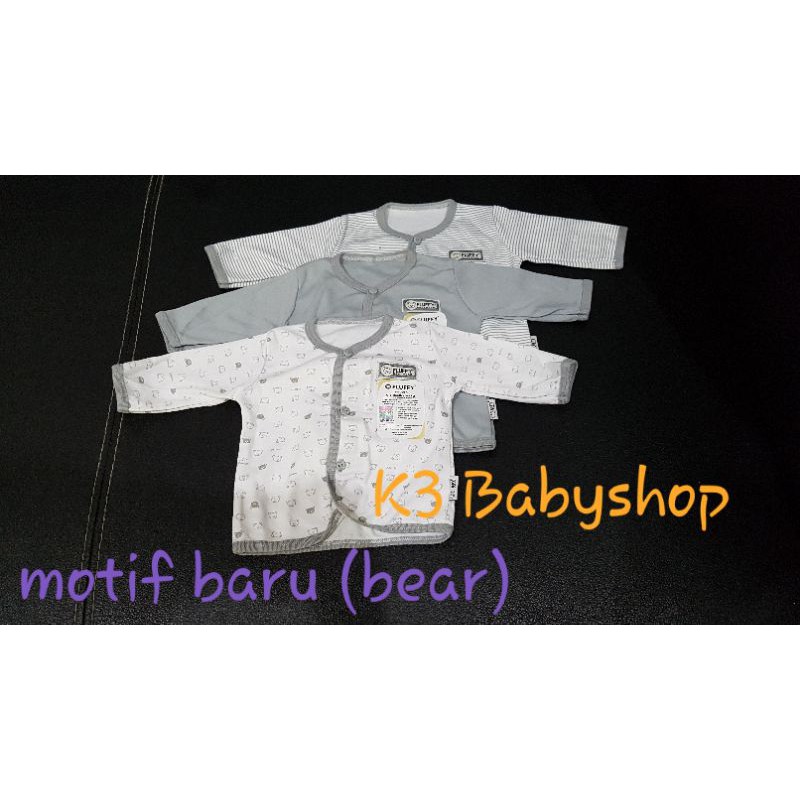 Baju Panjang Bis Fluffy seri abu grey white putih kemeja anak baju bayi SNI kancing depan