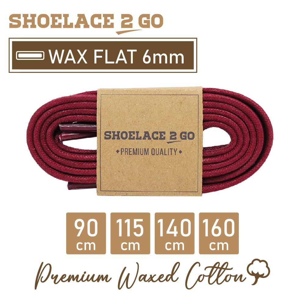 SHOELACE 2 GO PREMIUM TALI SEPATU LILIN WAX GEPENG PIPIH FLAT - WF6 - F2 - RED MAROON - 6MM