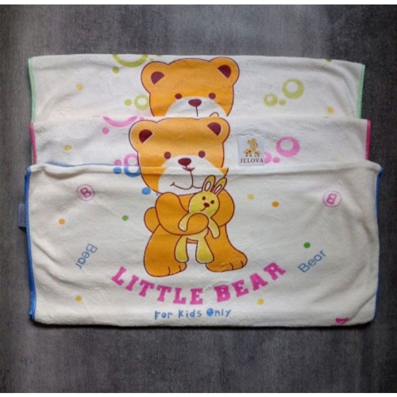 Baby gift-Handuk mandi bayi microfiber peony cream bear 50x100cm dan 60x120cm-handuk bayi lembut