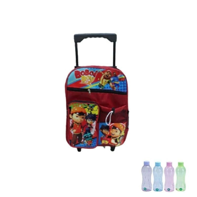 Paket Hemat 3 in1 Tas Ransel Troli Boboiboy Free Botol Minum/ Tas Waistbag Dan Topi Boboiboy/Tas Ransel TRoli Dorong Sekolah TK-SD