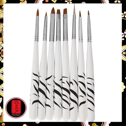 Brush Kutek Kuku Zebra Nail Art 8 PCS - White