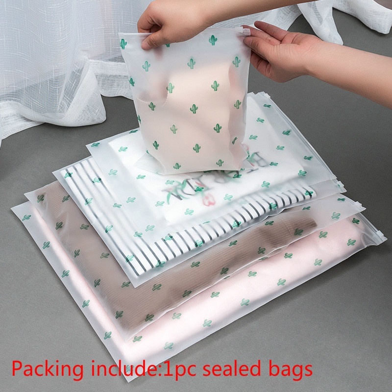 1pc Portable Waterproof Transparent Cactus Pattern Sealed Bags for Clothes Storage Travel Accessories