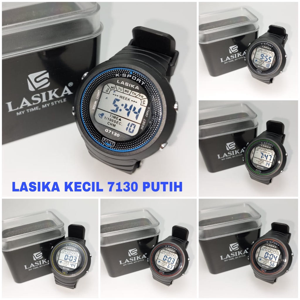 Jam Tangan Lasika Free Box Digital Sporty Type 7130 Layar Putih Anti Air