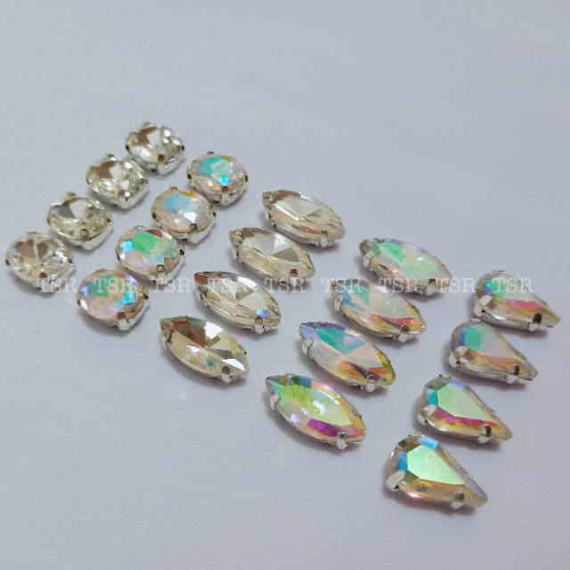 Payet Permata Jahit Diamond Kristal Cangkang Tetes Oval Mata KW 1 Grade A 12pcs