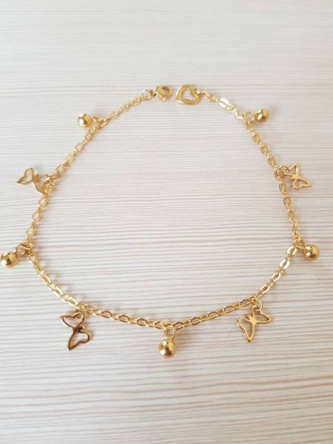 SET Gelang Tangan Gelang Kaki Kupu-kupu Titanium Gold impor Antikarat Fashion Gelang jurai Buterfly