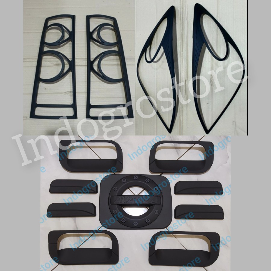 PAKET KOMPLIT Garnish List Lampu Depan Belakang Handle Outer Tank Cover Hitam Mobil Avanza New 2008-2011