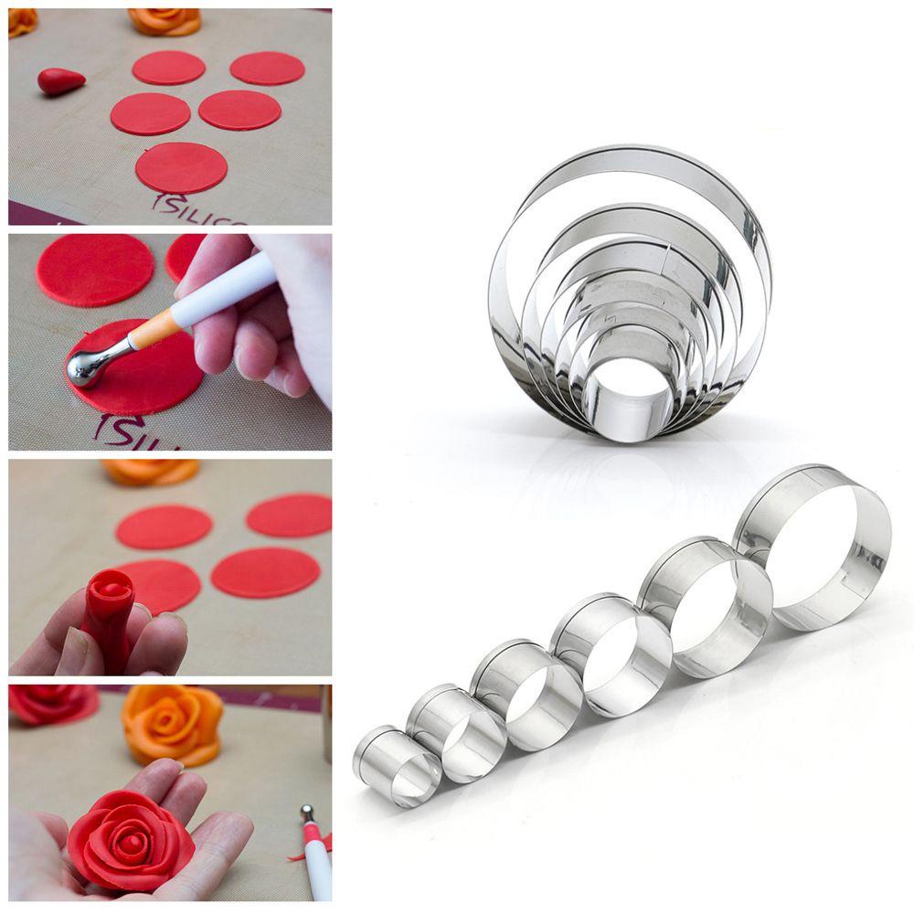 Solighter 6Pcs/set Lingkaran Biskuit Cetakan Bakeware Stainless Steel Berbentuk Bulat Cookie Cutter