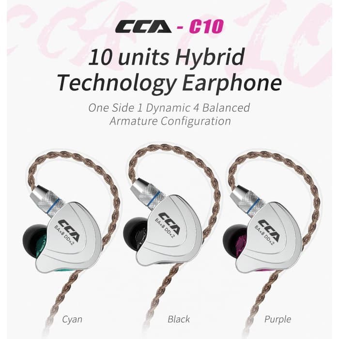 CCA C10 With Mic 5 Driver 4BA+1DD Hybrid In Ear Earphone