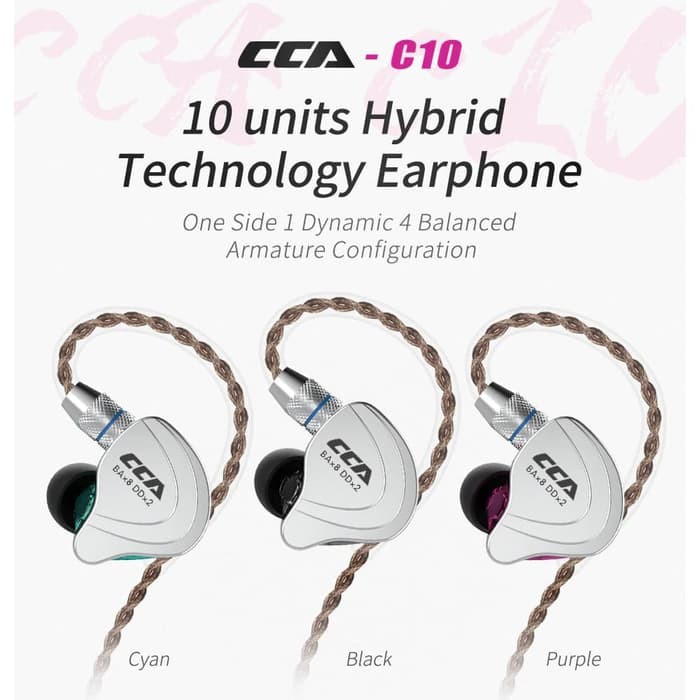 CCA C10 With Mic 5 Driver 4BA+1DD Hybrid In Ear Earphone