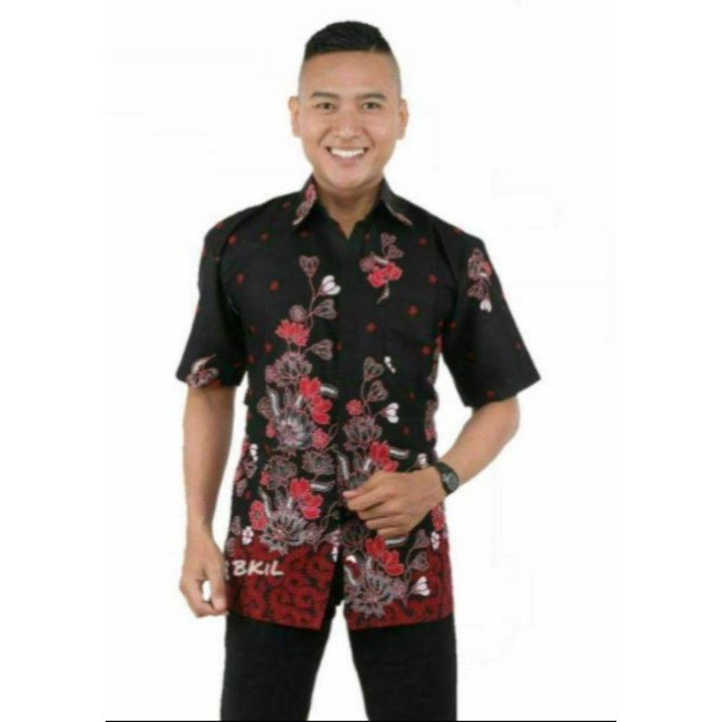 Batik couple keluarga Sania ruffle ORI ndoro jowi motif sakura merah-Hem